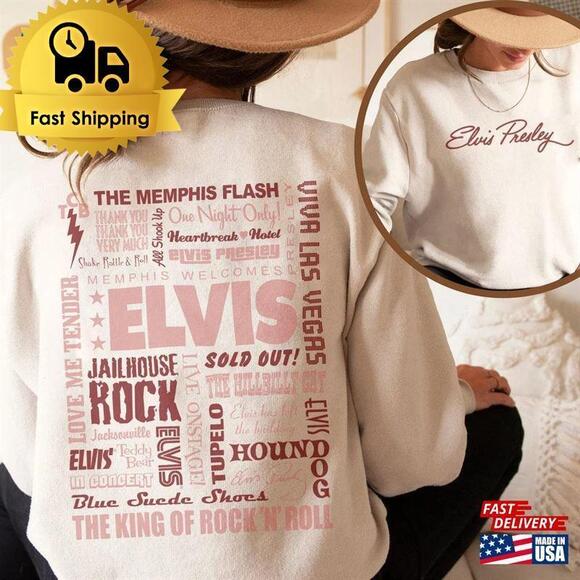 Tops - Elvis Presley Sweatshirt The King Of Rockn Roll Lyrics Sweatshirt 2 Sided